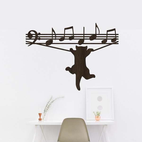 Dřevěný obraz CAT MUSIC | Rozměry (cm): 40x29 | Zvolte barvu dekoru: Třešeň