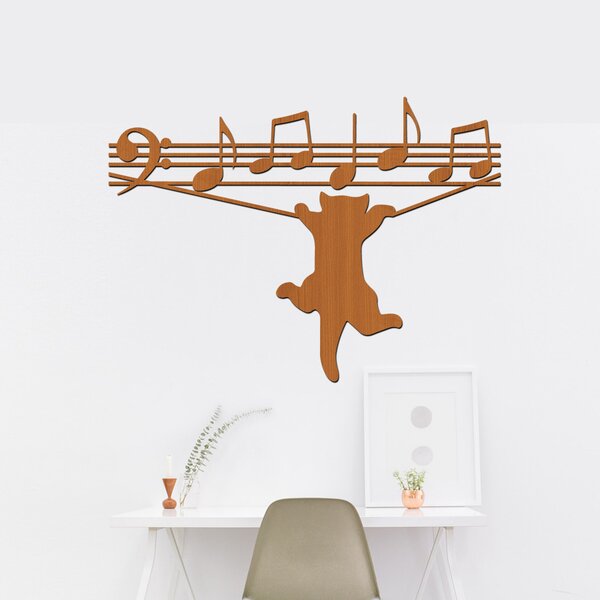 Dřevěný obraz CAT MUSIC | Rozměry (cm): 40x29 | Zvolte barvu dekoru: Třešeň