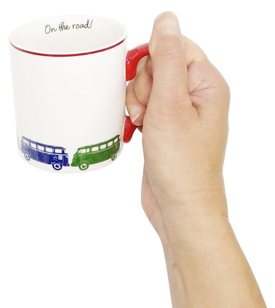 Porcelánový hrnek Kitchen Craft Na cestě, bílý, motiv obytných dodávek, Mikasa, 280 ml