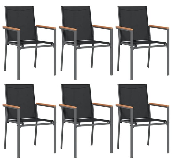 7dílný zahradní jídelní set černý textilen a ocel 3187036