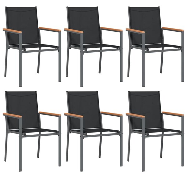 7dílný zahradní jídelní set černý textilen a ocel 3187047