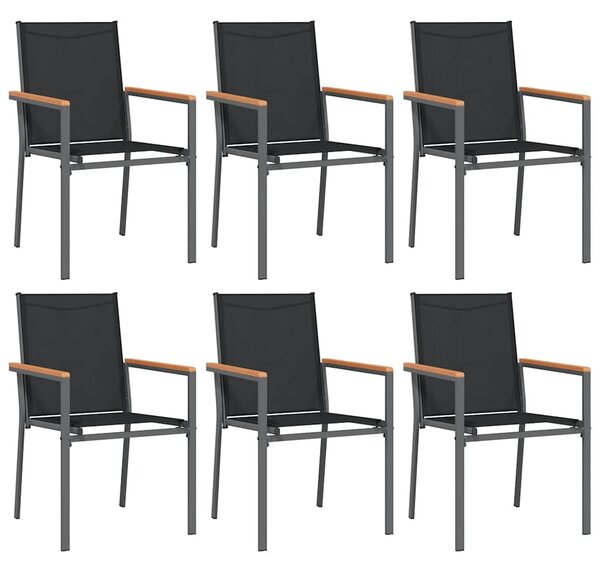 7dílný zahradní jídelní set černý textilen a ocel 3187046