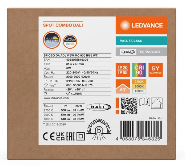 LEDVANCE SP CBO DA ADJ V 6W MC 930 IP65 WT 4058075846326
