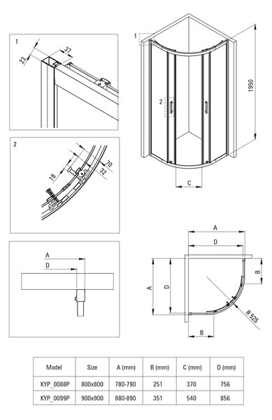 Deante Funkia Evo sprchový kout 80x80 cm půlkulatá chrom lesk/průhledné sklo KYP_0088P