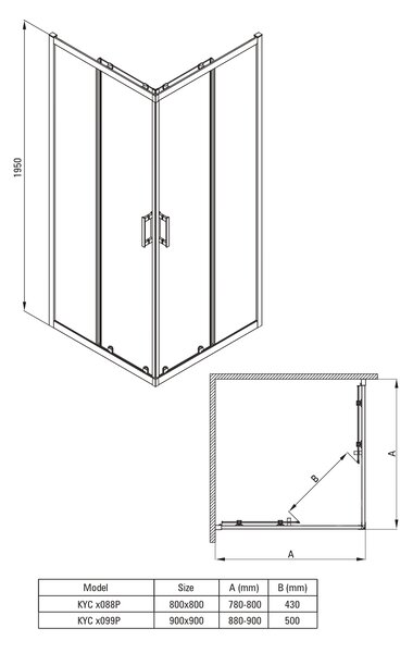 Deante Funkia Evo sprchový kout 80x80 cm čtvercový černá matný/průhledné sklo KYC_N088P
