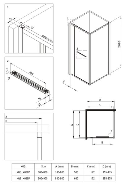 Deante Square sprchový kout 80x80 cm čtvercový chrom lesk/průhledné sklo KQB_0088P