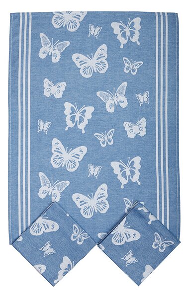 Utěrka bavlna 3 ks - s motýlky modrá