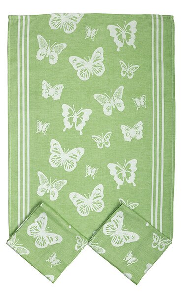 Utěrka bavlna 3 ks - s motýlky zelená