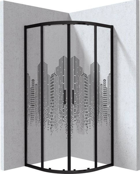 Deante Funkia Evo sprchový kout 90x90 cm půlkulatá černá matný/vzorované sklo KYPND99P