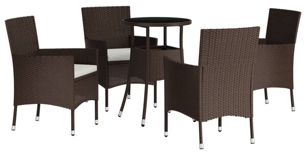 5dílný zahradní bistro set s poduškami hnědý polyratan 3187413