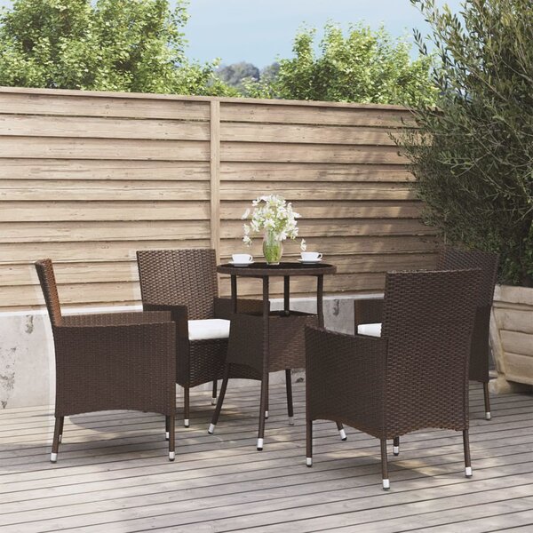 5dílný zahradní bistro set s poduškami hnědý polyratan 3187413