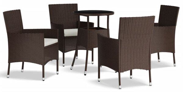 5dílný zahradní bistro set s poduškami hnědý polyratan 3187413
