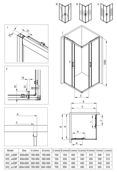Deante Funkia Evo sprchový kout 90x90 cm čtvercový chrom lesk/vzorované sklo KYC0E99P