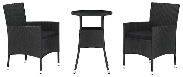 3dílný zahradní bistro set s poduškami černý polyratan 3187416