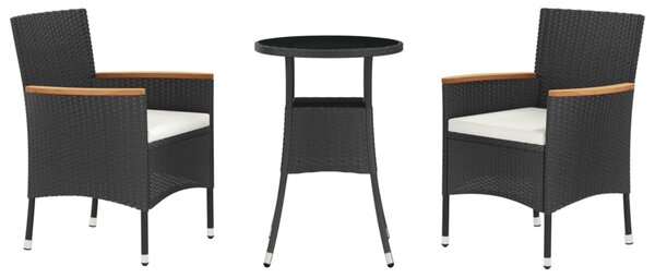 3dílný zahradní bistro set s poduškami černý polyratan 3187422