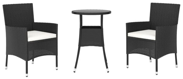 3dílný zahradní bistro set s poduškami černý polyratan 3187414