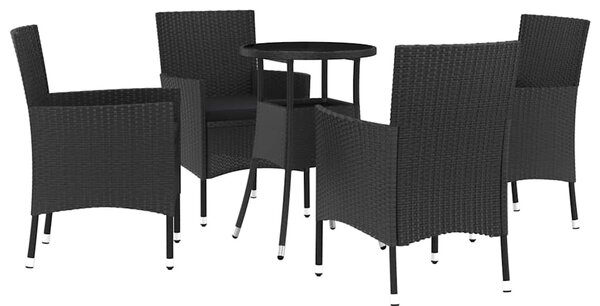 5dílný zahradní bistro set s poduškami černý polyratan 3187417