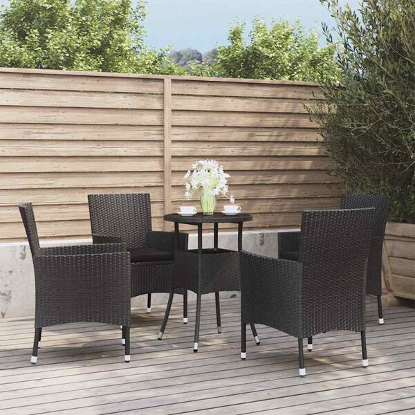 5dílný zahradní bistro set s poduškami černý polyratan 3187417