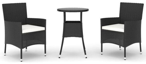 3dílný zahradní bistro set s poduškami černý polyratan 3187414