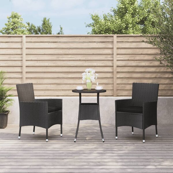 3dílný zahradní bistro set s poduškami černý polyratan 3187416