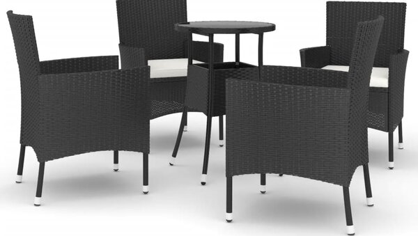 5dílný zahradní bistro set s poduškami černý polyratan 3187415