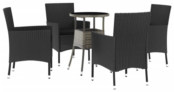 5dílný zahradní bistro set s poduškami černý polyratan 3187427