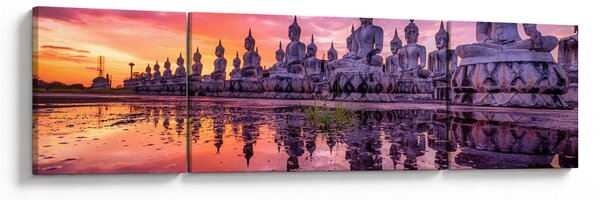 Obraz - Buddhové v západu slunce (170x50 cm)
