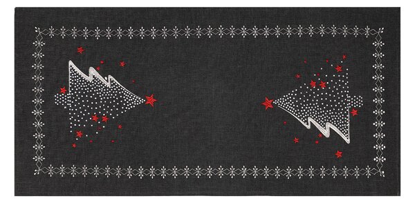 Polyesterový ubrus - vánoční černý se stromečky 40x85 cm