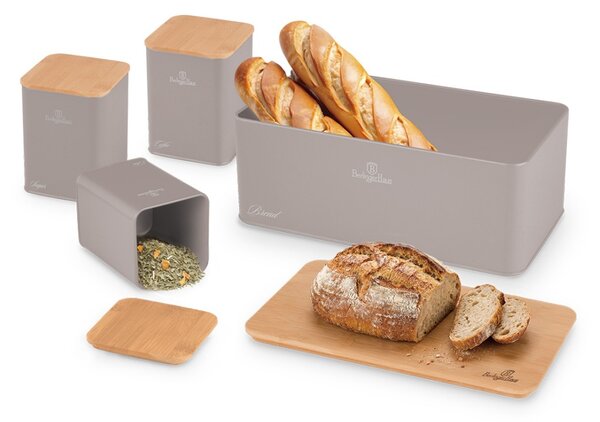 Chlebník a sada dóz na potraviny 4 ks Taupe Collection