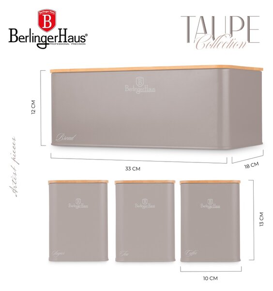 Chlebník a sada dóz na potraviny 4 ks Taupe Collection