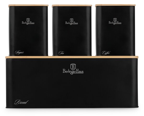 Chlebník a sada dóz na potraviny 4 ks Matte Black Collection