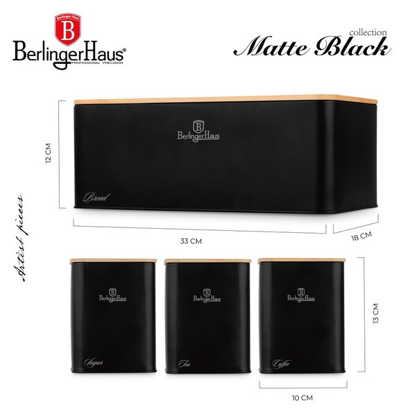 Chlebník a sada dóz na potraviny 4 ks Matte Black Collection