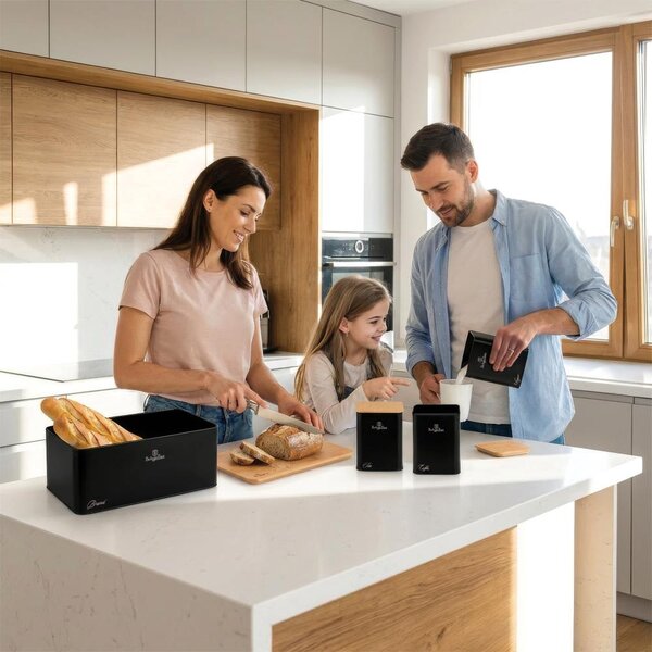 Chlebník a sada dóz na potraviny 4 ks Matte Black Collection