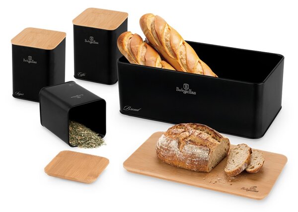 Chlebník a sada dóz na potraviny 4 ks Matte Black Collection