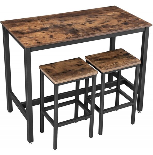 2x Barové židle VESTIGE + stůl v rustikálním stylu - hnědý
