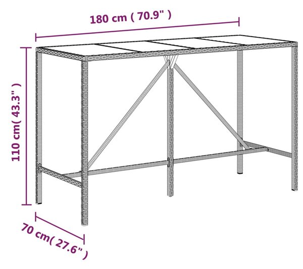 9dílný zahradní barový set s poduškami šedý polyratan 3187638