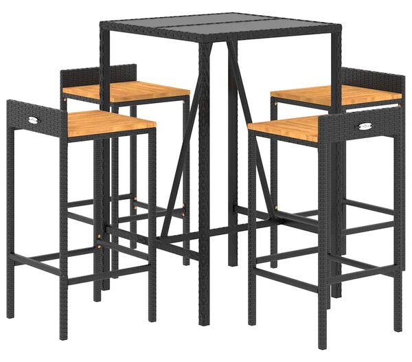 5dílný zahradní barový set černý polyratan a masivní akácie 3187675