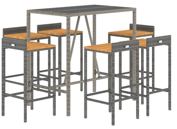 7dílný zahradní barový set šedý polyratan a masivní akácie 3187679