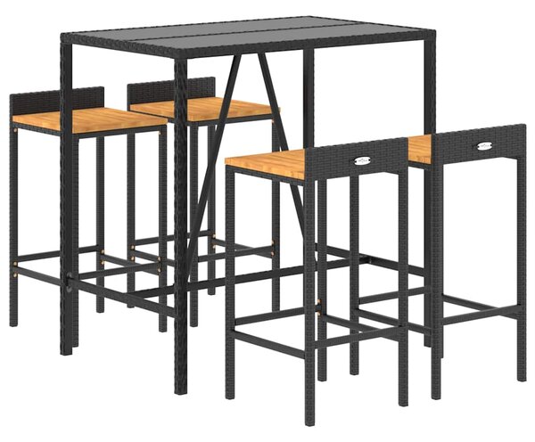 5dílný zahradní barový set černý polyratan a masivní akácie 3187676