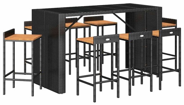 9dílný zahradní barový set černý polyratan a masivní akácie 3187688