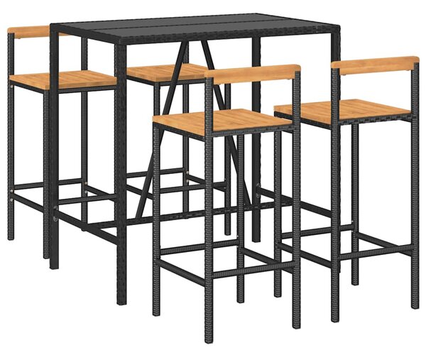 5dílný zahradní barový set černý polyratan a masivní akácie 3187692