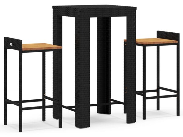 3dílný zahradní barový set černý polyratan a masivní akácie 3187706