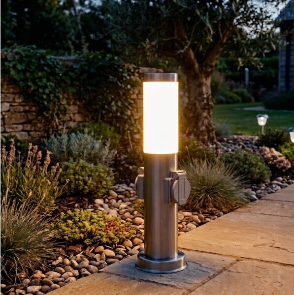 Brilagi - Venkovní lampa se 2 zásuv. SCHUKO NOVA 1xE27/15W/230V 40 cm IP44 chrom