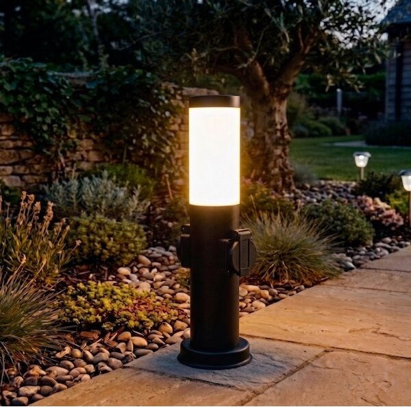 Brilagi - Venkovní lampa se 2 zásuv. SCHUKO NOVA 1xE27/15W/230V 40 cm IP44 černá