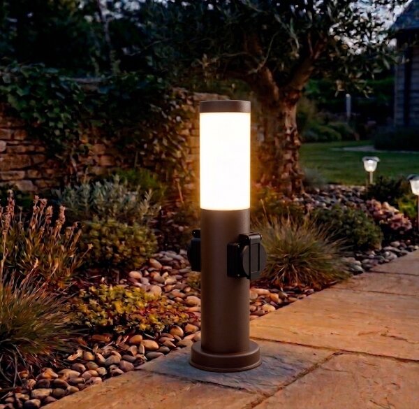 Brilagi - Venkovní lampa se 2 zásuv. SCHUKO NOVA 1xE27/15W/230V 40 cm IP44 hnědá