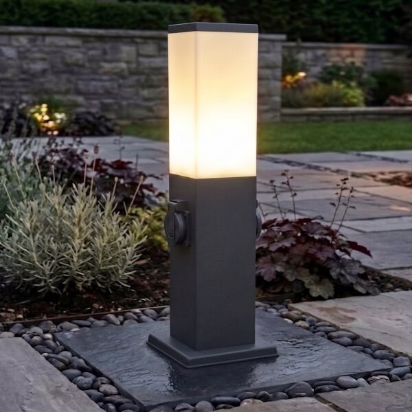 Brilagi -Venkovní lampa se 2 zásuv. SCHUKO NOVA 1xE27/15W/230V 40 cm IP44 antrac
