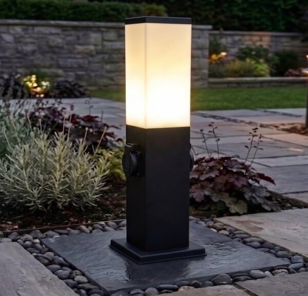 Brilagi - Venkovní lampa se 2 zásuv. SCHUKO NOVA 1xE27/15W/230V 40 cm IP44 černá