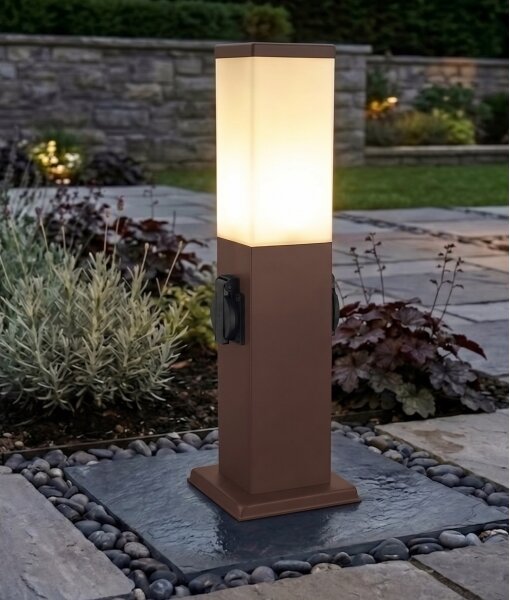 Brilagi - Venkovní lampa se 2 zásuv. SCHUKO NOVA 1xE27/15W/230V 40 cm IP44 hnědá
