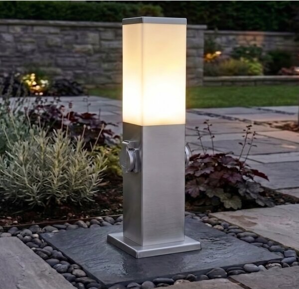 Brilagi - Venkovní lampa se 2 zásuv. SCHUKO NOVA 1xE27/15W/230V 40 cm IP44 chrom