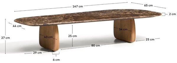 Kave Home Hnědý mramorový konferenční stolek Pirita 147 x 65 cm